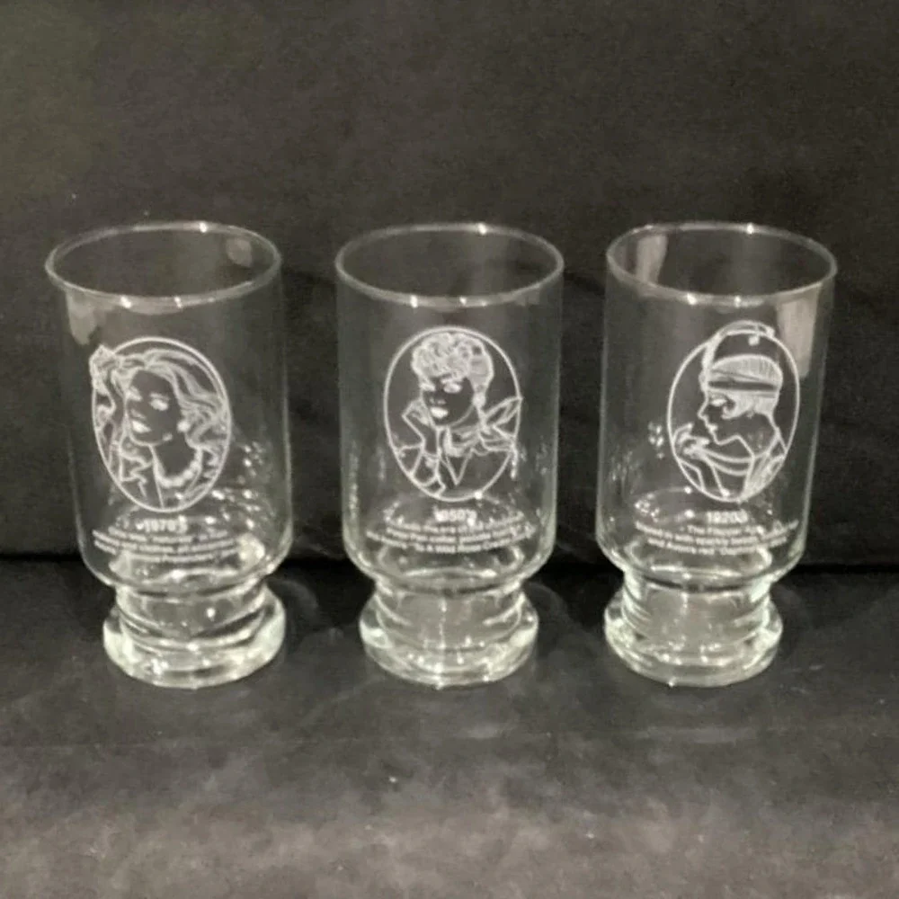Avon Advertising Tumblers, Set of 3 Vintage Gibson Girl & Flapper Fashion Design